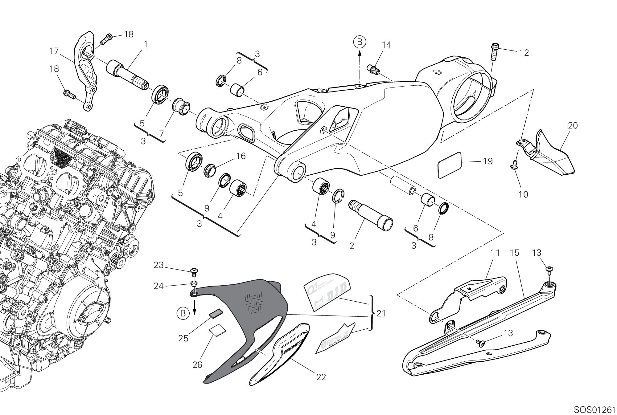 19A BRAS OSCILLANT ARRIERE POUR SUPERBIKE PANIGALE V4 2022 WORLD CHAMPION MOTOGP REPLICA 63 2024