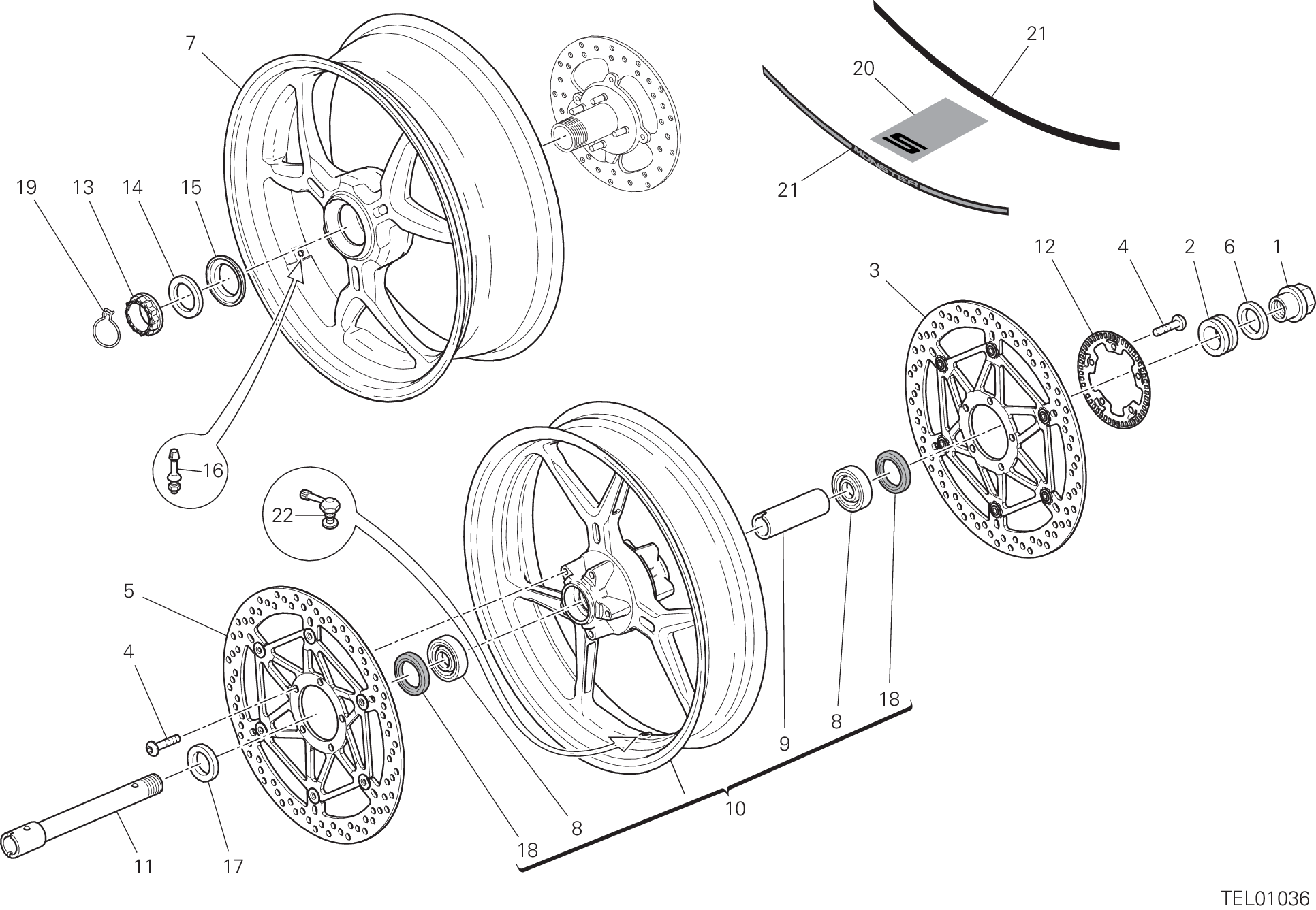 026 RUOTA ANTERIORE E POSTERIORE POUR MONSTER 1200 S 2018