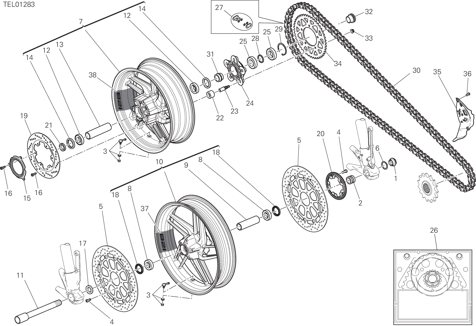 026 RUOTA ANTERIORE E POSTERIORE POUR MONSTER 821 STEALTH 2019