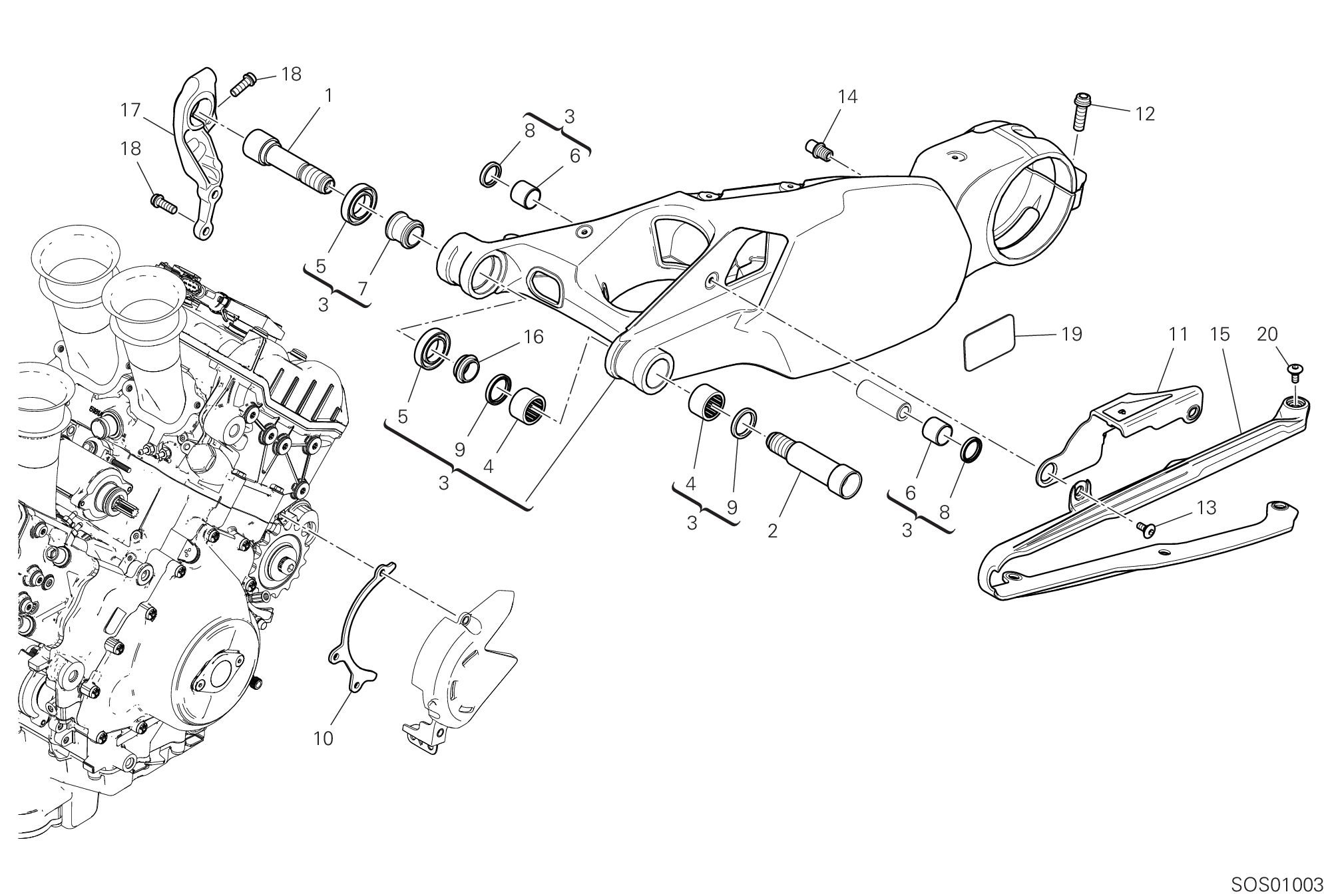 19A BRAS OSCILLANT ARRIERE POUR SUPERBIKE PANIGALE V4 S 2020