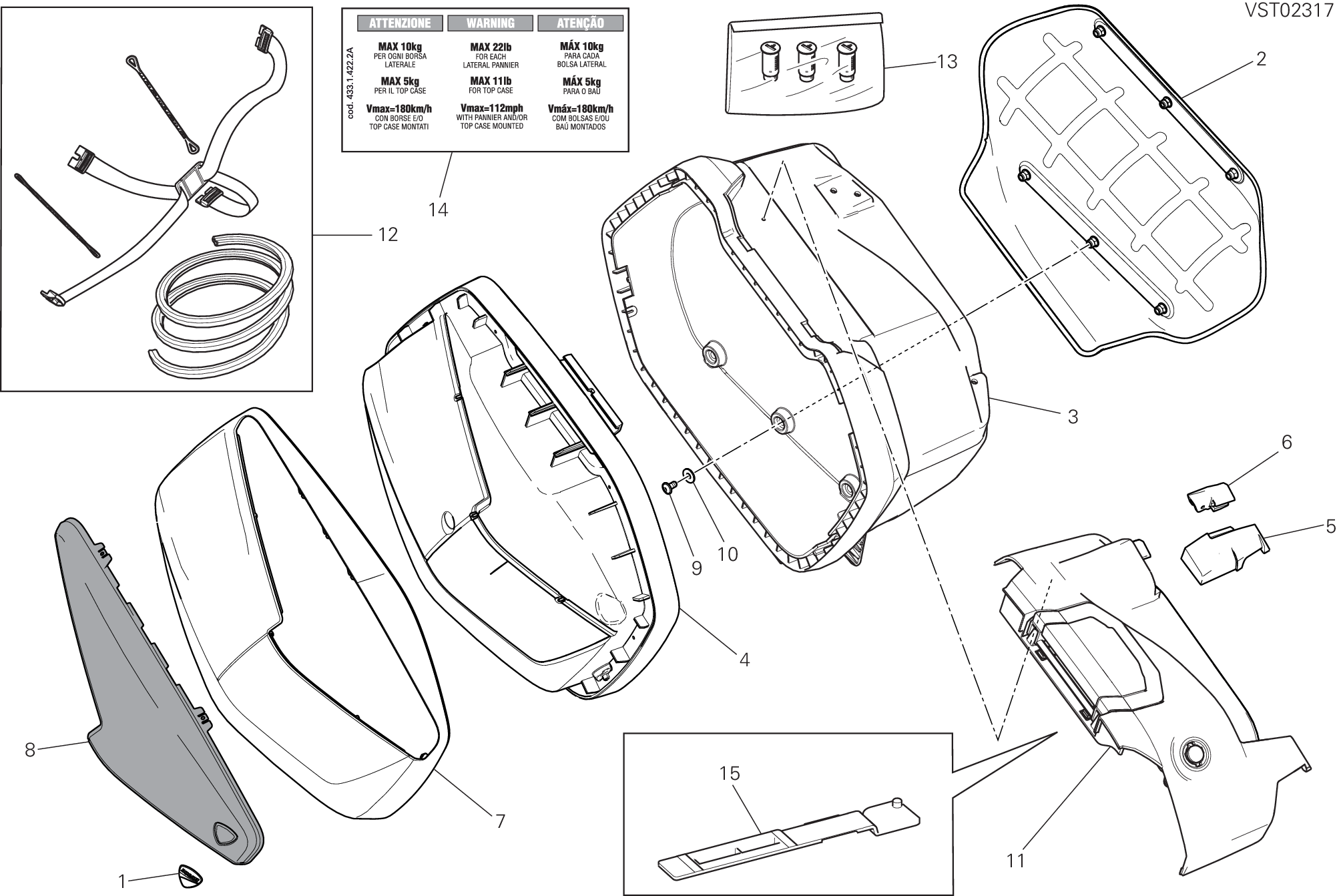 35B TROUSSE DROITE POUR MULTISTRADA 1200 S TOURING 2016