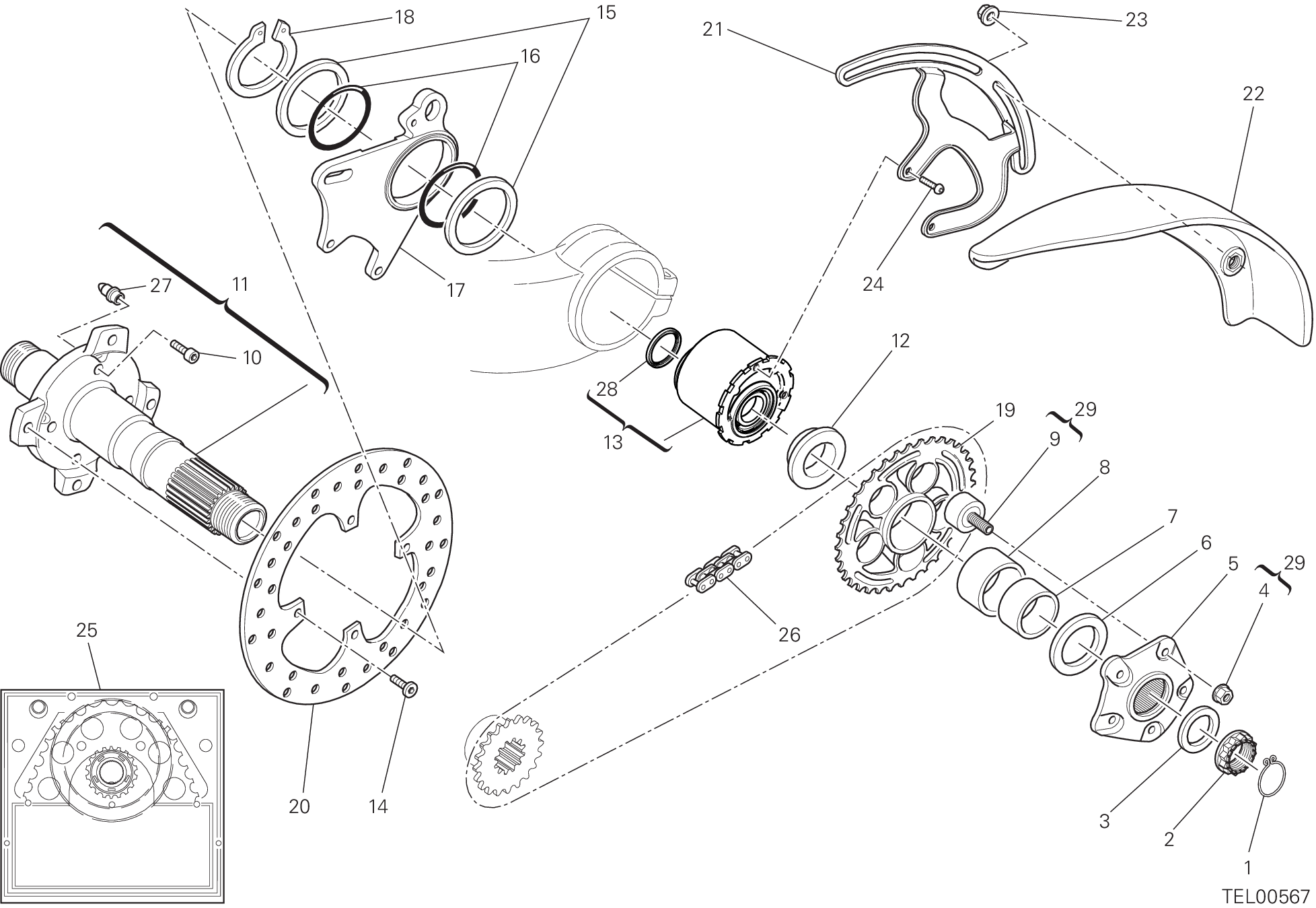 025 MOYEU ROUE ARRIERE POUR HYPERMOTARD 1100 EVO SP 2012