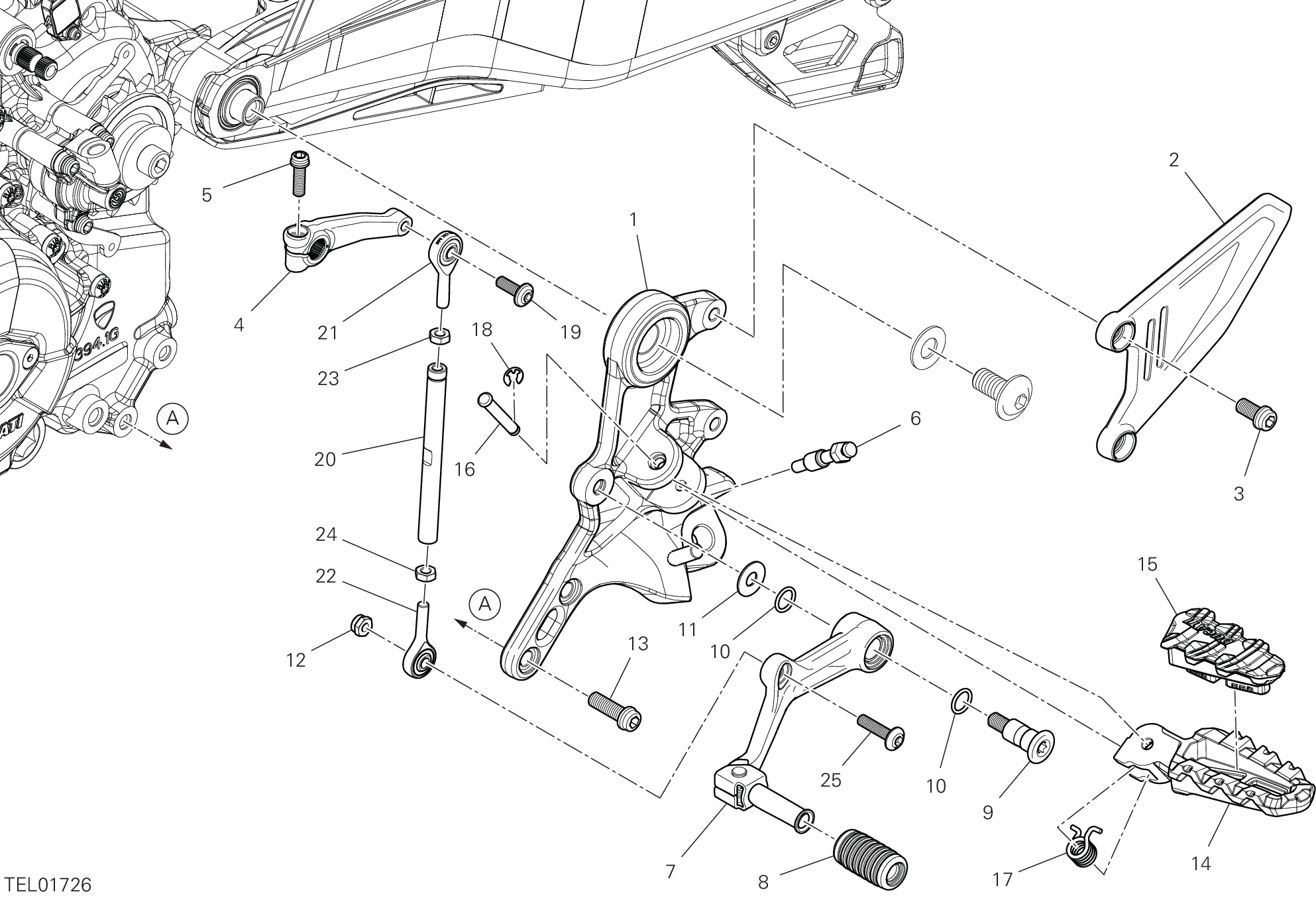 25A REPOSE PIEDS GAUCHE POUR HYPERMOTARD 698 MONO 2024