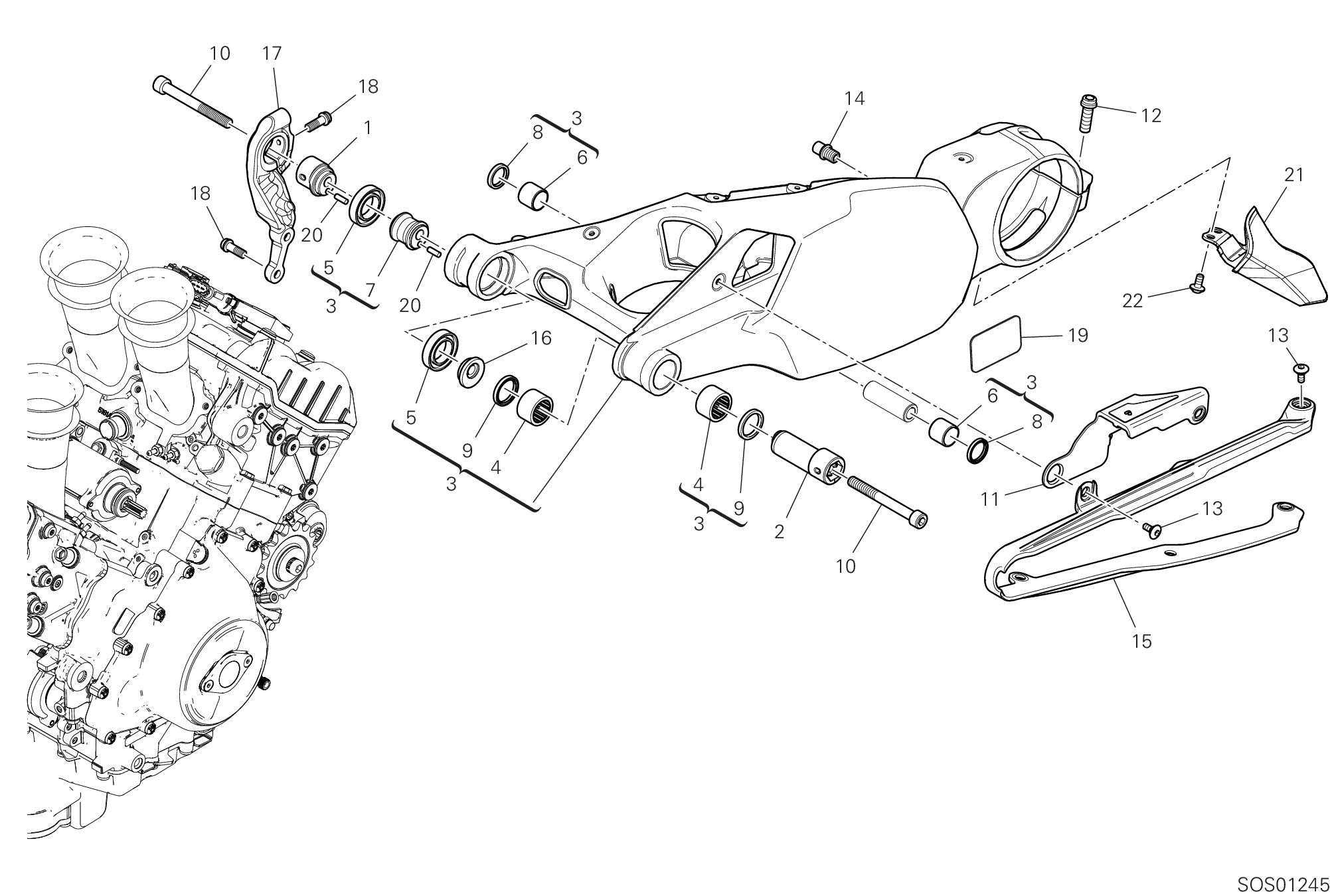 19A BRAS OSCILLANT ARRIERE POUR SUPERBIKE PANIGALE V4 R 2024