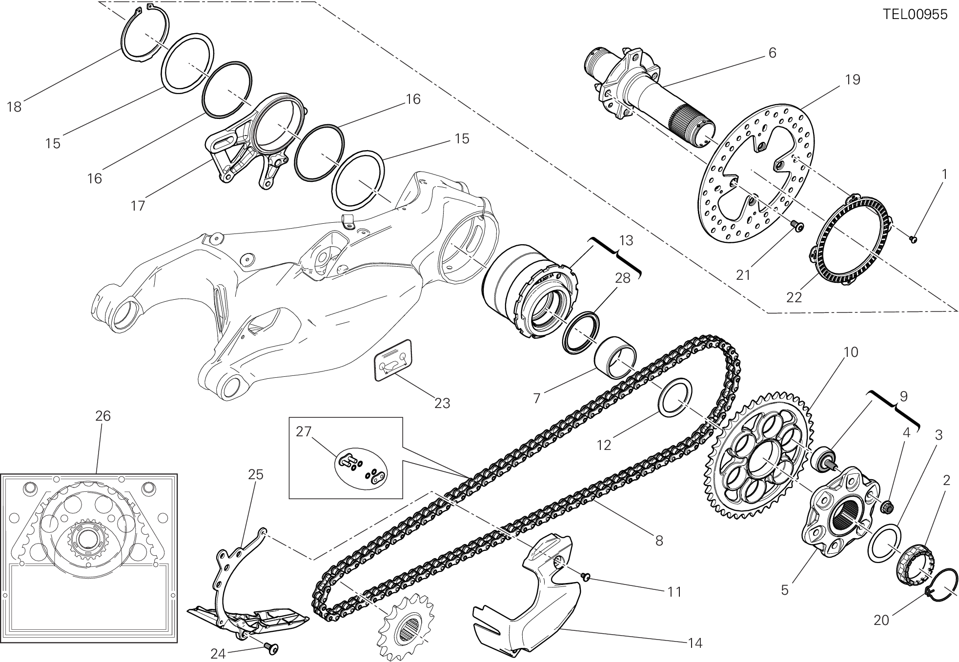 26A PIVOT ROUE ARRIERE POUR SUPERBIKE 1199 PANIGALE R 2013