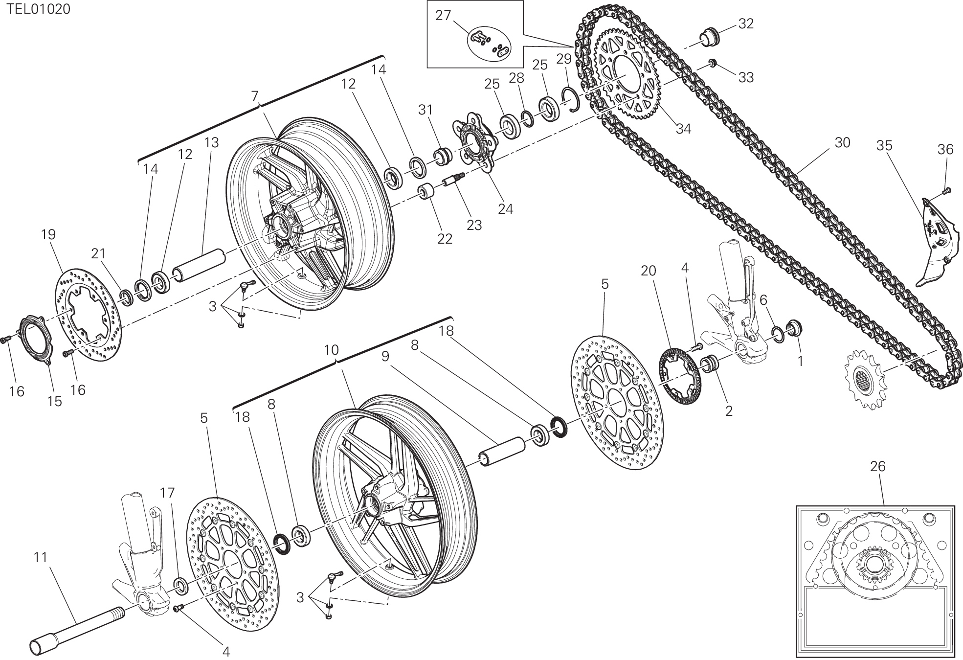 026 RUOTA ANTERIORE E POSTERIORE POUR MONSTER 821 2018